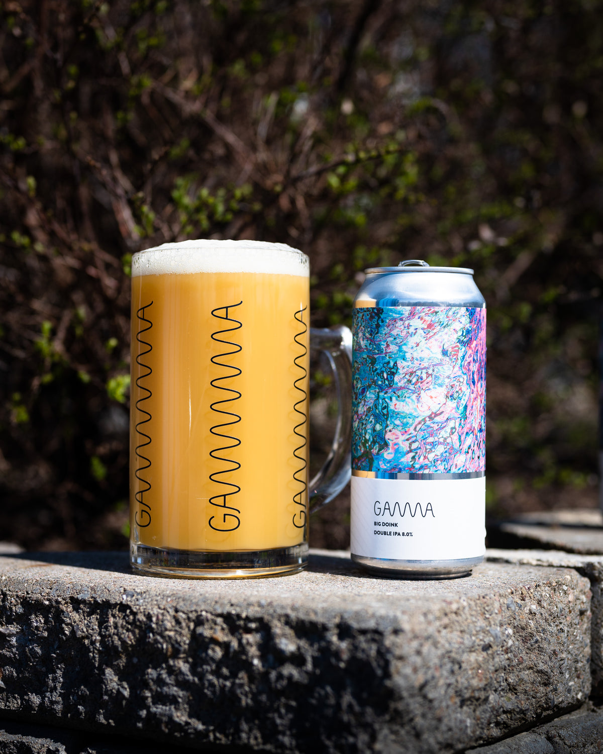 Can of Big Doink double IPA beer from Gamma brewing with a colorful abstract design, a craft beer from Copenhagen